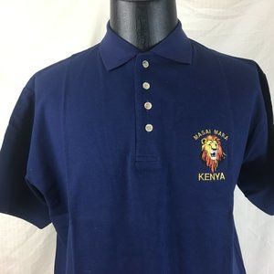 Masai Mara Kenya Navy Polo Shirt Embroidered Lion